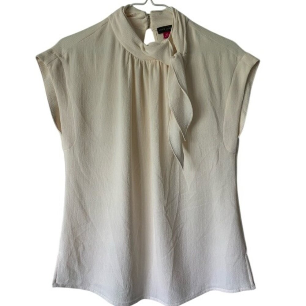 Vince Camuto Sleeveless Blouse Cream Built-in Scarf Tie, XXS